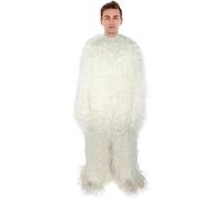 HPO Adult Unisex Long Hairy Warrior Ape Costume - Military Leader Fighter Vest & Pant | Halloween Yeti Gorilla Outfit, Bright White - Large