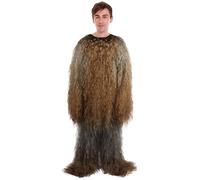 HPO Adult Unisex Long Hairy Warrior Ape Costume - Military Leader Fighter Vest & Pant | Halloween Yeti Gorilla Outfit, Grey & Brown - Large