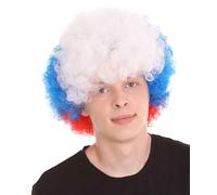 HPO Adult Unisex Russia Sport Afro Fun Wigs - Jumbo Curly Patriotic Costume Wig with Breathable Cap for Men & Women - Perfect for Halloween, Sport's & Cosplay Parties