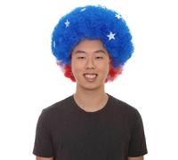 HPO Adult Unisex United-States Sport Afro Fun Wigs - Jumbo Curly Patriotic Costume Wig with Breathable Cap for Men & Women - Perfect for Halloween, Sport's & Cosplay Parties
