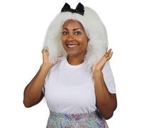 HPO Adult Women Clown Bow Jumbo Super, Breathable with Flame Retardant Hair, Ideal Cosplay Wigs for Halloween Party - White