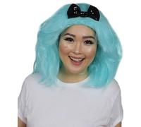 HPO Adult Women Clown Bow Jumbo Super, Breathable with Flame Retardant Hair, Ideal Cosplay Wigs for Halloween Party - Light Blue
