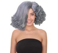 HPO Adult Women Fluffy Curly Textured Bob Wig, Flame-Retardant - Dark Grey