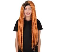 HPO Adult Women Long Dreadlock Wig, Light Gold Dark Roots Halloween Cosplay, Breathable Capless, Flame-Retardant Wig