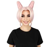HPO Adult Women Pink Horn Braided Wig Inspired by Battle Games | Halloween Cosplay Wig with Twist Detail | Breathable Synthetic Fiber Cap