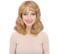 HPO Adult Women’s Blonde Medium-Length Wavy Wig | Elegant Cosplay Hairstyle | Synthetic Costume Hairpiece for 80's Cosplay and Fancy Dress