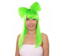HPO Adult Women’s Bun Wig for TV/Movie Long Butterfly Wig, Flame-Retardant Fiber, Great for Halloween - Lime Green