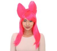HPO Adult Women’s Bun Wig for TV/Movie Long Butterfly Wig, Flame-Retardant Fiber, Great for Halloween - Neon Pink