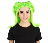 HPO Adult Women’s Neon Green Bun Wig for Spooky Queen Costumes | Flame Retardant Synthetic Fiber | Breathable Capless Cap Design