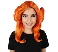HPO Adult Women's 70s Flick Feathered Retro Wig - Vintage Style Synthetic Hairpiece for Halloween, and Costume Party - Pumpkin