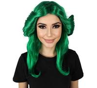 HPO Adult Women's 70s Flick Feathered Retro Wig - Vintage Style Synthetic Hairpiece for Halloween, and Costume Party - Green