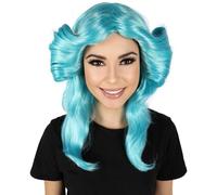 HPO Adult Women's 70s Flick Feathered Retro Wig - Vintage Style Synthetic Hairpiece for Halloween, and Costume Party - Blue