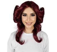 HPO Adult Women's 70s Flick Feathered Retro Wig - Vintage Style Synthetic Hairpiece for Halloween, and Costume Party - Burgundy