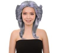 HPO Adult Women's 70s Flick Feathered Retro Wig - Vintage Style Synthetic Hairpiece for Halloween, and Costume Party - Grey