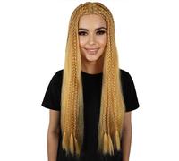 HPO Adult Women's 90s Long Afro Braided Wig - Halloween Retro Style Synthetic Hairpiece for Costume Events & Cosplay - Gold
