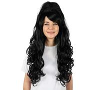 HPO Adult Women's Camden Town Vintage Inspired Rehab Glam Long Wavy Black Beehive Wig | Halloween and Black Color Head Wig | Flame-retardant Synthetic Fiber