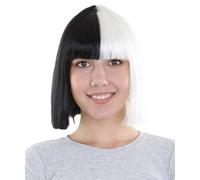 HPO Adult Women's Cowgirl Wig - Split Dye Bob with Bangs - Flame-Retardant - Black & White