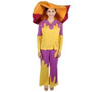 HPO Adult Women's Drag Queen Costume - Purple & Yellow Dress with Hat, Belt, Shoes & Gloves for Halloween, Cosplay & Fancy Dress - Large