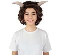 HPO Adult Women's Dramatic Devil Short Curly Wig with Horn | Synthetic Fiber Halloween Party Wigs for Themed Play - Brown