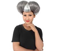 HPO Adult Women's Evil Stepmother Pompadour Wig with Heart Shape - Elegant Design Flame-Retardant Faiber - Grey & Silver