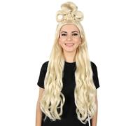 HPO Adult Women's Long Curl Wig with Ring | Synthetic Fiber Hair for Halloween Party | Premium Breathable Capless Cap - Blonde