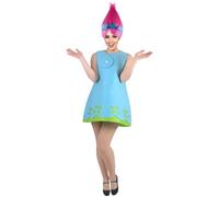 HPO Adult Women's Magical Troll Princess Costume Collection Deluxe Halloween Costume, Blue - Medium