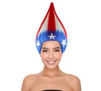 HPO Adult Women's Multi-Color American Stripes Troll Wig, Best for Halloween, Flame-retardant Synthetic Fiber