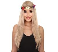 HPO Adult Women's Queen Wig with Flower Crown,Fancy Event Ready Halloween Wig for Party Ready Fancy Cosplay - Blonde