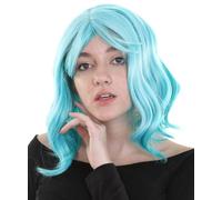 HPO Adult Women's Shoulder Length Wavy Wigs, Halloween Wig for Women, Adjustable Fashion Wig with Face Framing Bang, Flame-retardant Hair - Darker Teal