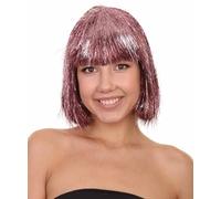 HPO Adult Women's Tinsel Bob Wig Collection - Various Color Choices, Breathable Design, Flame-Retardant Fiber, Purple