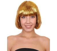 HPO Adult Women's Tinsel Bob Wig Collection - Various Color Choices, Breathable Design, Tinsel material - Gold