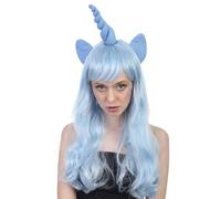 HPO Adult Women's Unicorn Blue Wig, Best for Cosplay Party Halloween Wig, Premium Breathable Capless Cap-Desing, Flame-Retardant Synthetic Fiber Hair