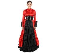 HPO Adult Women's Victorian Rococo Costume - Black & Red Long Dress with Hat & Shoes for Halloween, Cosplay, Fancy Dress & Events - Large