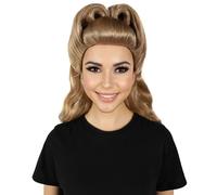 HPO Adult Women's Vintage 50s-Inspired Wavy Brown Wig for Retro Cosplay Looks and Halloween | Premium Synthetic Fiber Capless Cap Hair