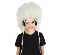HPO Adult Women's White Fluffy Short Afro Wig | Drag Queen Cosplay Look | Retro Costume Hair for Halloween | Synthetic Fiber Style