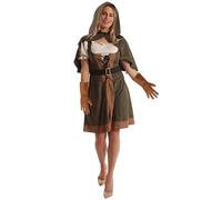 HPO Adult Woodland Outlaw Olive Green Costume - Hooded Tunic with Dress, Belt and Hand Gloves | Adventure-Themed Halloween Cosplay for Stage Performances & Themed Parties - Small