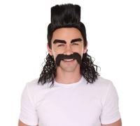 HPO Animated Movie-Inspired Black Supervillain Wig Set with Eyebrows & Moustache