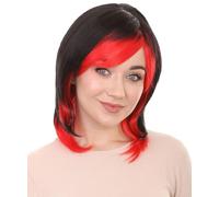 HPO Breathable Short Wig with Bangs - Versatile Color Choices and Comfort, Flame-retardant - Black & Red