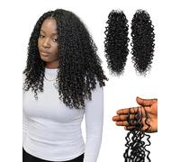 HPO Burmese Bohemian Real Human Crochet Curly Hair Extensions - Natural 14 Inch 40g 40 Strands Knotless Pre Separated Feather Line Curls Hairpiece for Women