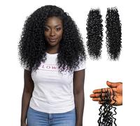 HPO Burmese Bohemian Real Human Crochet Curly Hair Extensions - Natural Black 14 Inch 40g 40 Strands Knotless Pre Separated Feather Line Curls Hairpiece for Women