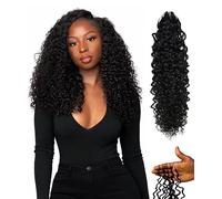 HPO Burmese Bohemian Real Human Crochet Curly Hair Extensions - Natural Black 16 Inch 45g 40 Strands Knotless Pre Separated Feather Line Curls Hairpiece for Women