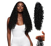 HPO Burmese Bohemian Real Human Crochet Curly Hair Extensions - Natural Black 18 Inch 50g 40 Strands Knotless Pre Separated Feather Line Curls Hairpiece for Women