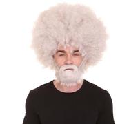 HPO Classic 80's Painter Afro Wig and Beard Set for Adults, Effortless Celebrity Look, Quality Halloween Wig-Grey