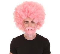 HPO Classic 80's Painter Afro Wig and Beard Set for Adults, Effortless Celebrity Look, Quality Halloween Wig-Pink