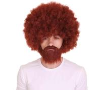 HPO Classic 80's Painter Afro Wig and Beard Set for Adults, Effortless Celebrity Look, Quality Halloween Wig- Auburn