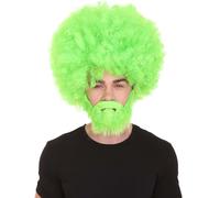 HPO Classic 80's Painter Afro Wig and Beard Set for Adults, Effortless Celebrity Look, Quality Halloween Wig-Lt Green