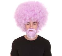 HPO Classic 80's Painter Afro Wig and Beard Set for Adults, Effortless Celebrity Look, Quality Halloween Wig -Lt Purple