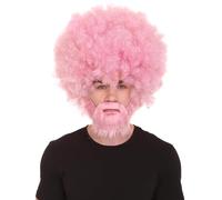 HPO Classic 80's Painter Afro Wig and Beard Set for Adults, Effortless Celebrity Look, Quality Halloween Wig- Lt.Pink