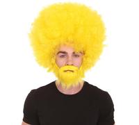 HPO Classic 80's Painter Afro Wig and Beard Set for Adults, Effortless Celebrity Look, Quality Halloween Wig-Yellow