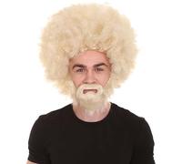 HPO Classic 80's Painter Afro Wig and Beard Set for Adults, Effortless Celebrity Look, Quality Halloween Wig-Blonde